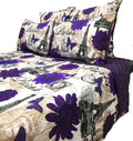 5 Piece Quilt Set Purple Eiffel Tower Bedspread Set
