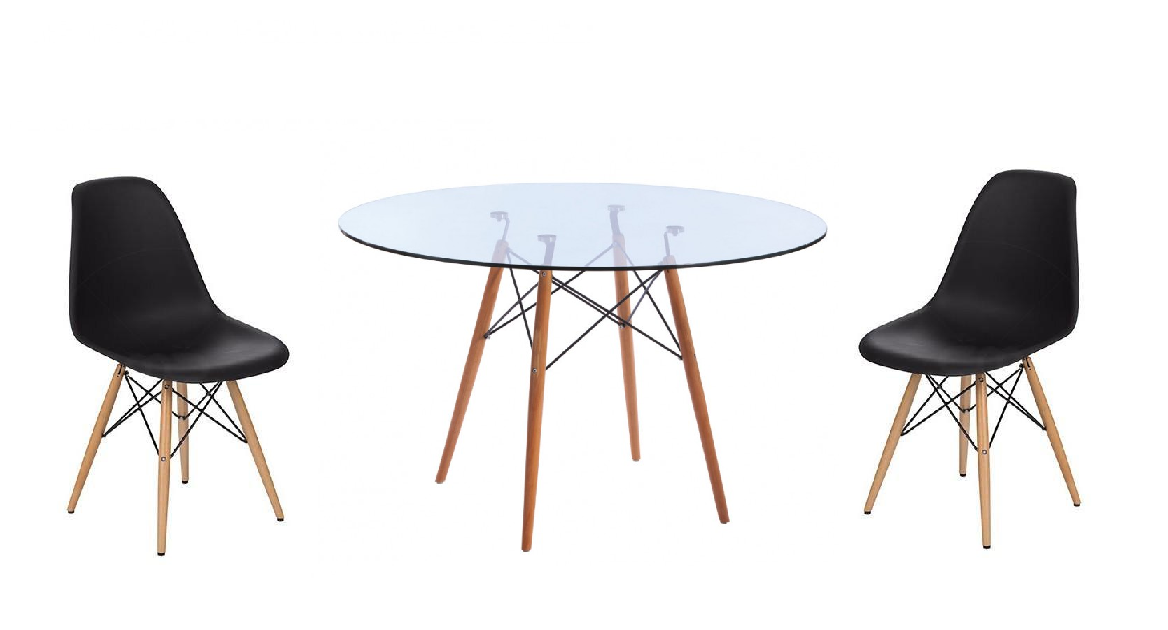 3 Piece Glass Table and Black Wooden Leg Chairs