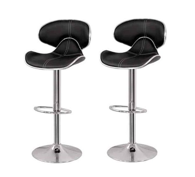 Bar Stools / Breakfast Kitchen Counter Chairs - 2 Pack - Black