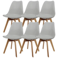 Padded Seat Wooden Leg Dining Chairs - Pack of Six - Grey Colour