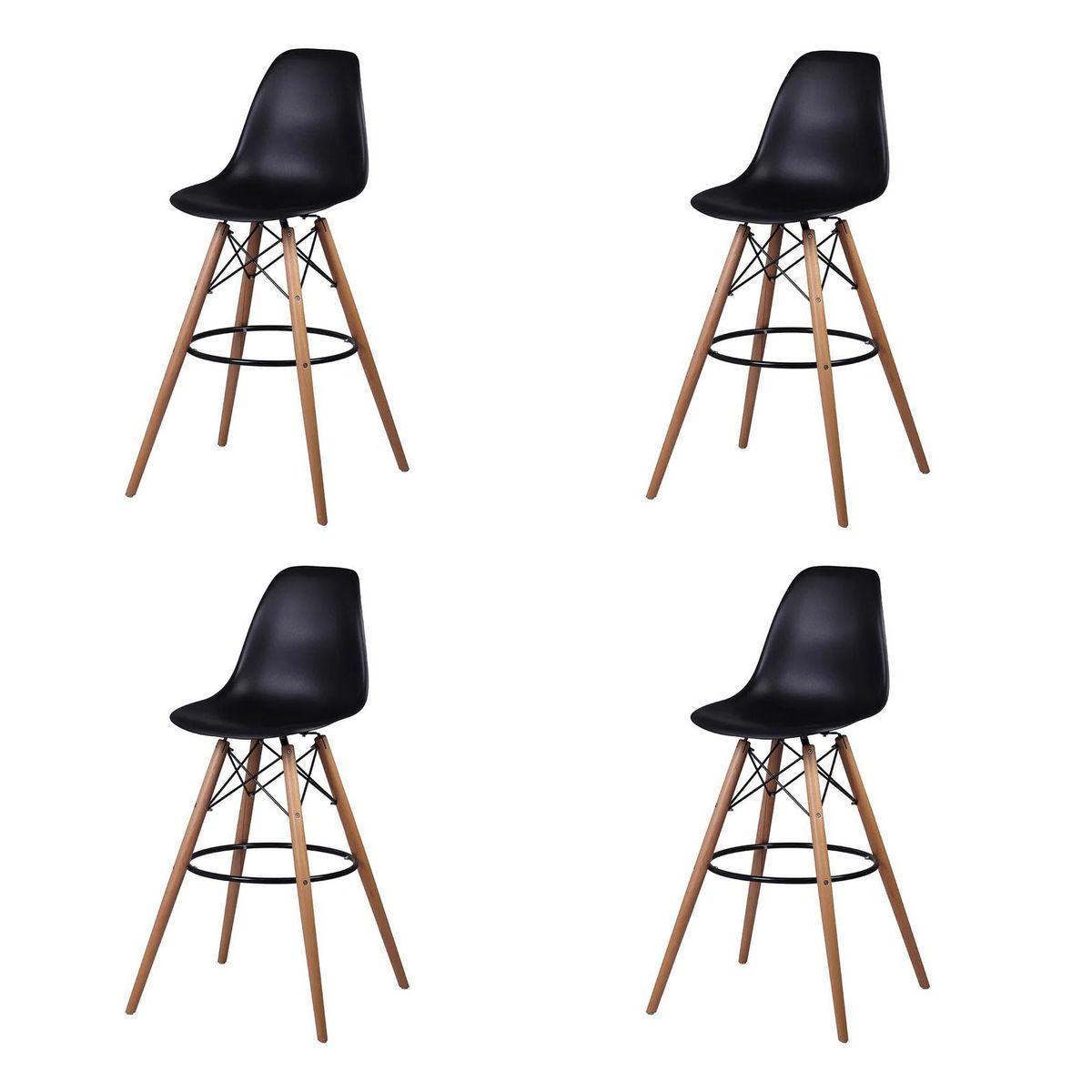 Modern Style Eiffel Chair Counter Bar Stools Set - 4 Pieces - 25.5-Inch - Black