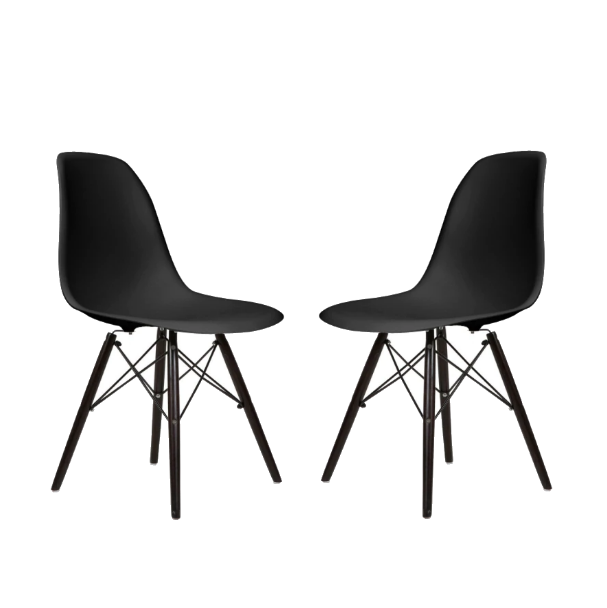Modern Black Wooden Leg Chairs - 2 Piece