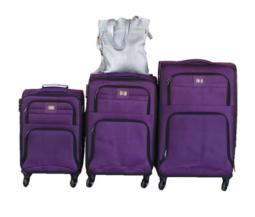 3-Piece Purple Fabric Spinner Luggage Set with Tote Bag