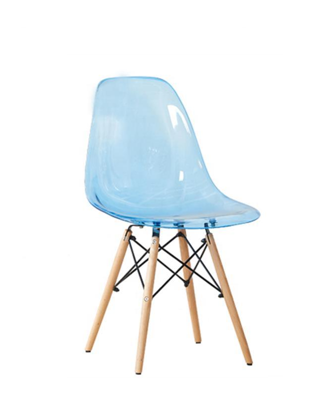 Stylish Transparent Color Dining Wooden Leg Chair - Blue