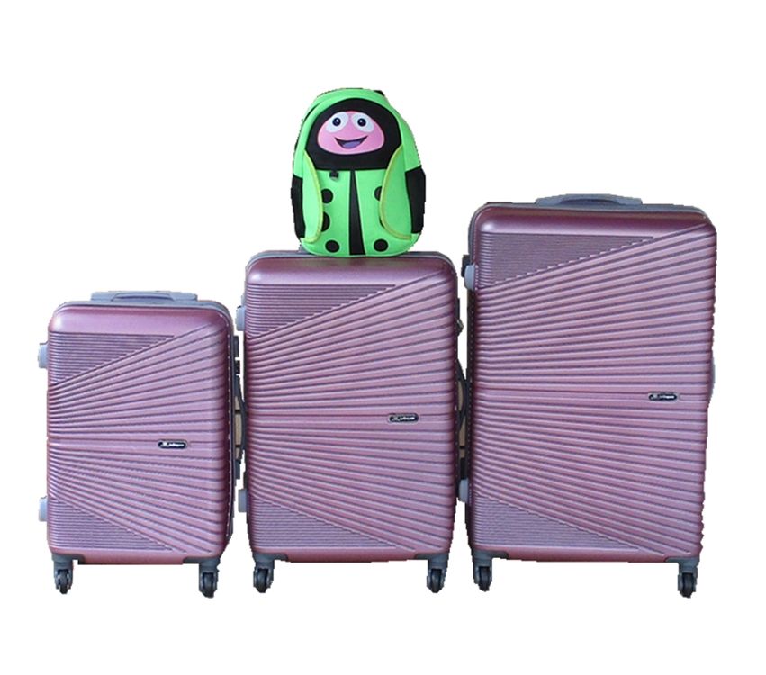 ABS Trolley Case Set with Green Ladybug Kids Bag - Pink - 3-Piece