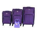 3-Piece Purple Spinner Suitcase Set with Coordinating Floral Woven Handbag