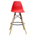 Bar Stool With Wooden Leg - Red