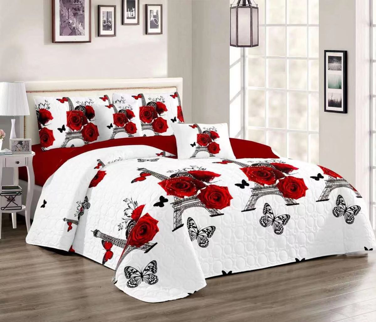 5 Piece Quilt Set Flower Bedspread Set