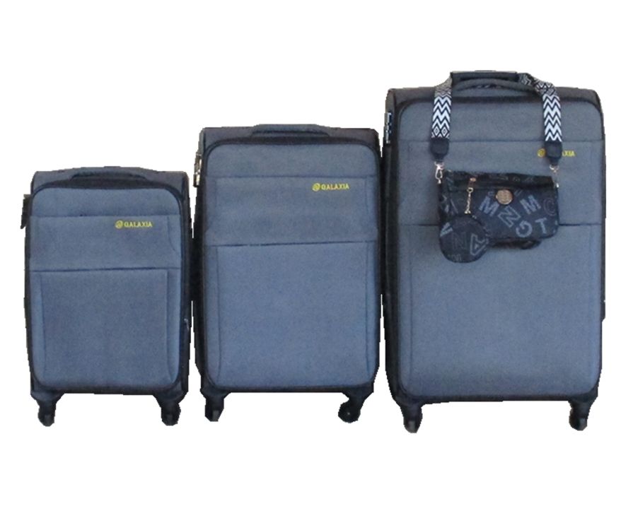 Galaxia 3-Piece Grey Fabric Spinner Luggage Set with Crossbody Side Bag