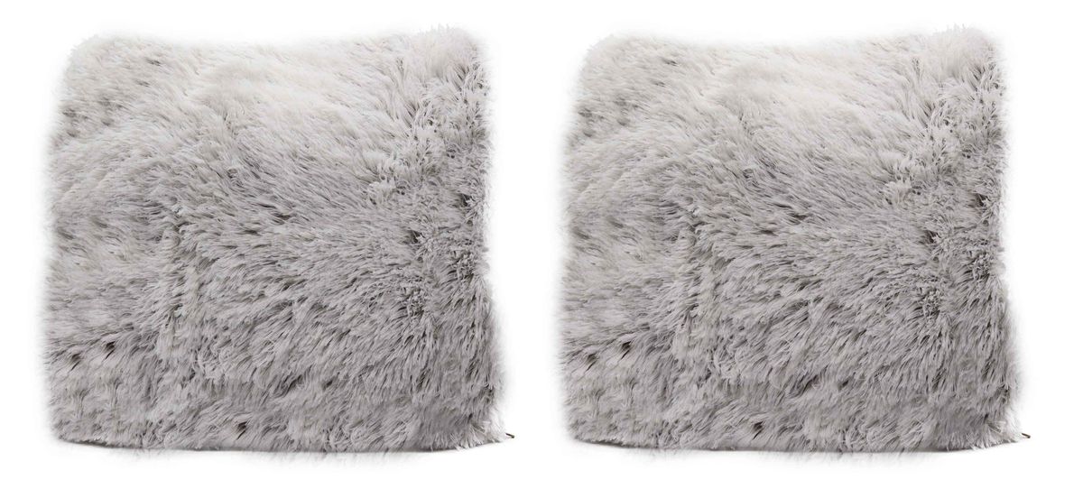 Colorful Faux Fur Cushion Set of 2 - White