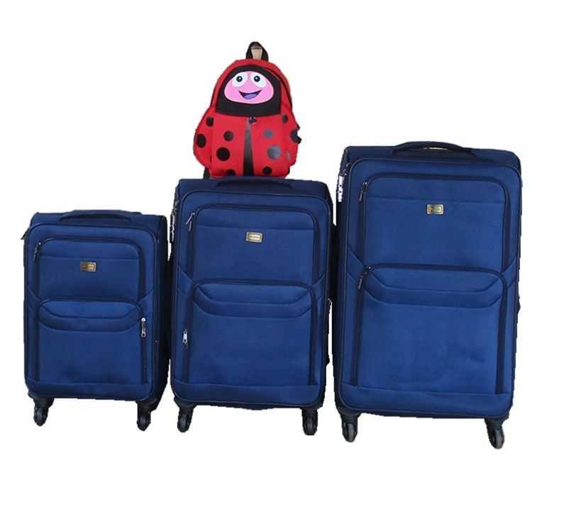 3-Piece Navy Fabric Luggage Set with Spinner Wheels & Red Ladybug Backpack