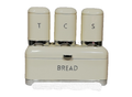 Bread Bin With Tea Coffee Sugar Canister Set - Retro 4 Piece - Cream & Silver