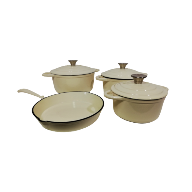 7 Piece Authentic Cast Iron Dutch Oven Cookware Pot Set - White