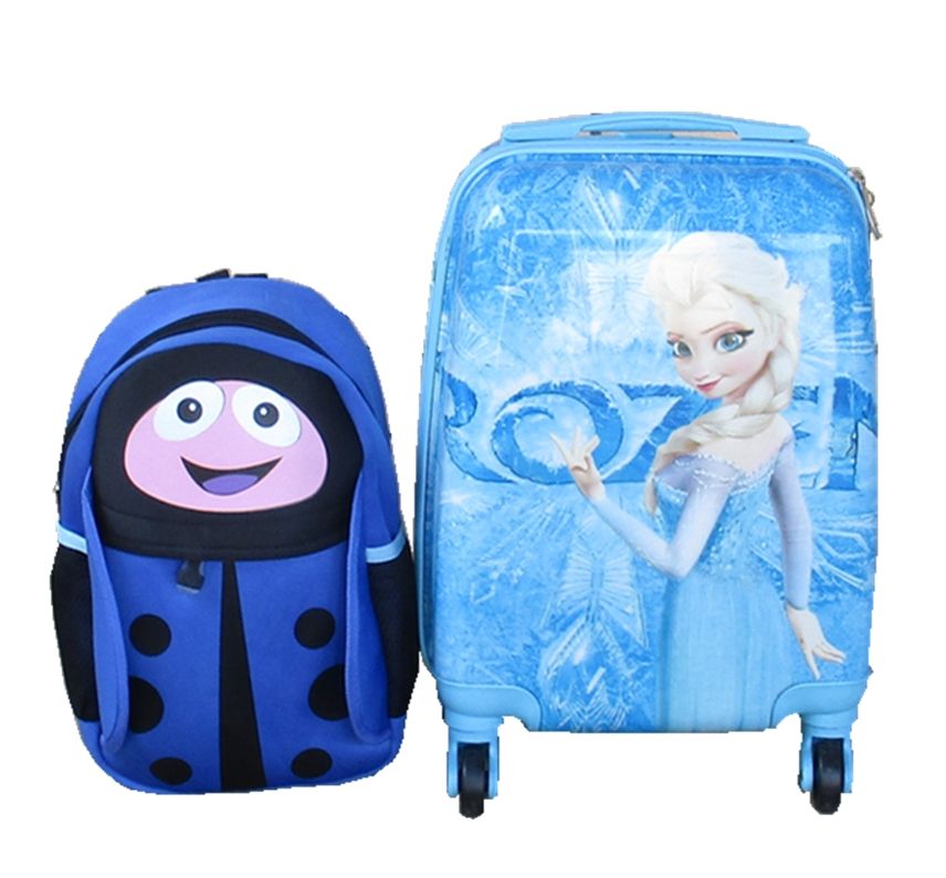 Frozen Kids Luggage Set- Spinner Wheels & Blue Ladybug Backpack