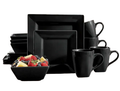 16 Piece Square Dinner Set - Black