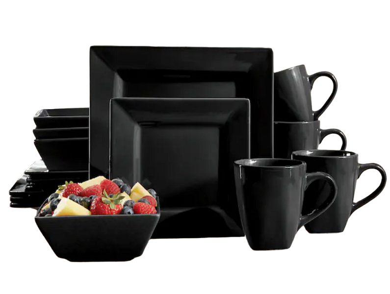 16 Piece Square Dinner Set - Black