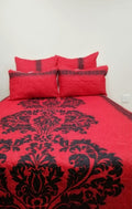 5 Piece Quilt Set Red Flowered Bedspread Set