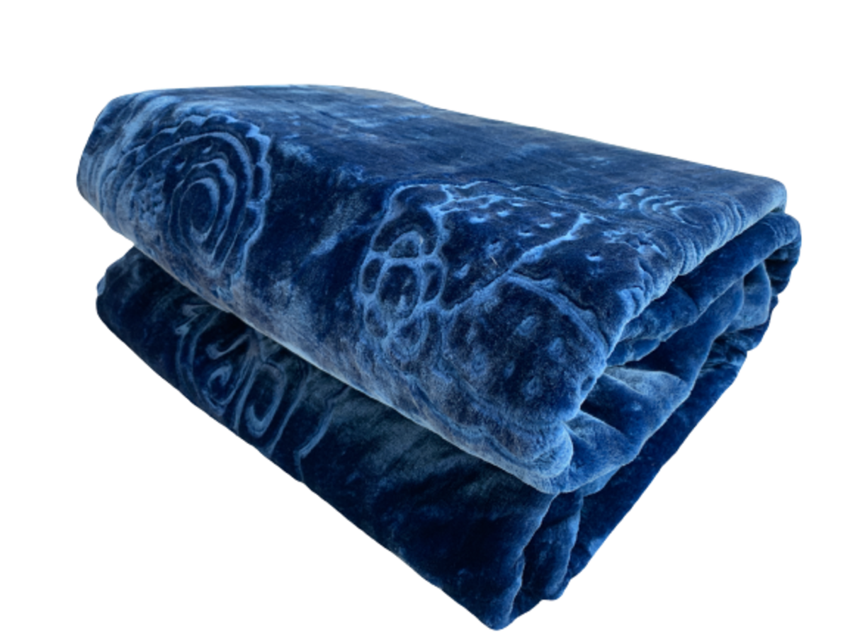 Queen Size Pure Mink Super soft Blanket Embossed Pattern - ROYAL BLUE