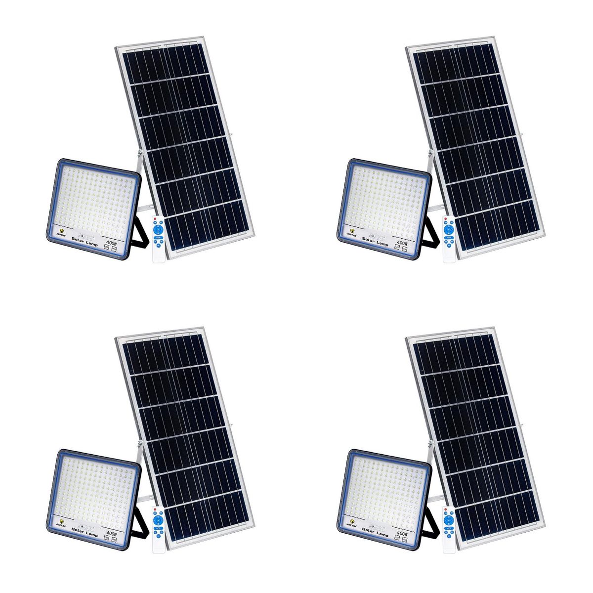 400W Solar Powered LED Flood Light With Panel & Remote- 4 Pack