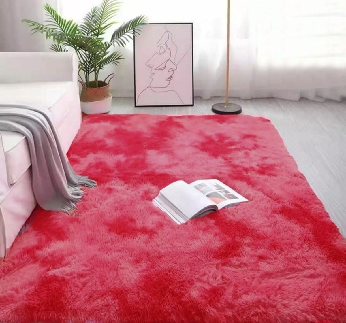 Large Premium Fluffy Carpet/Rug - Maroon Mix