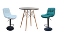 Soft Padded Perla Black Based Bar Stool and Black Wooden Leg Table Set - White