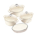 DH - New Design Dutch Pot Cookware Sets Cast Iron - 7 Piece - Creamy White