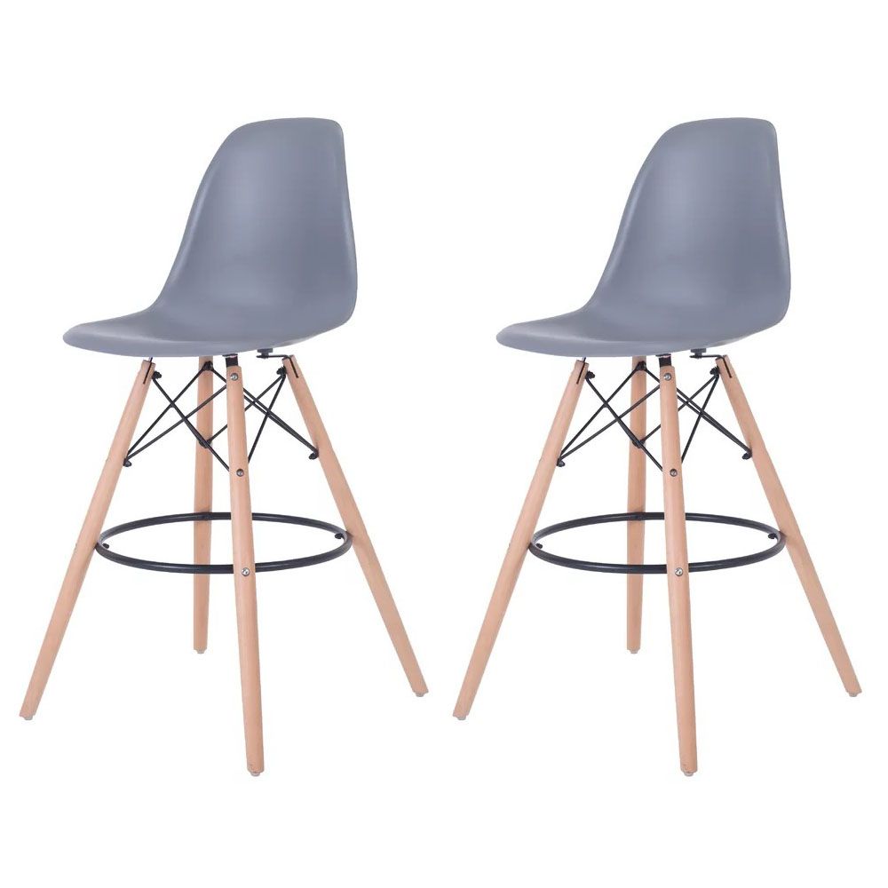 Modern Eiffel-Style Counter Bar Stools - Set of 2 - 25.5" - Grey