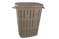 62L Beige Laundry Basket with Rope Handles and Hinged Lid - Wooden Texture