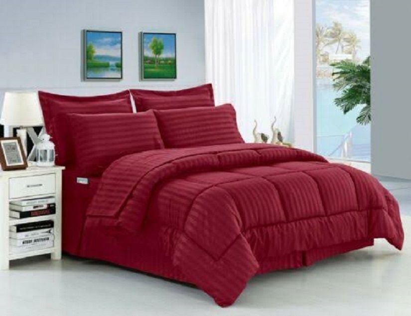 5pc Stripe Comforter Red - Queen