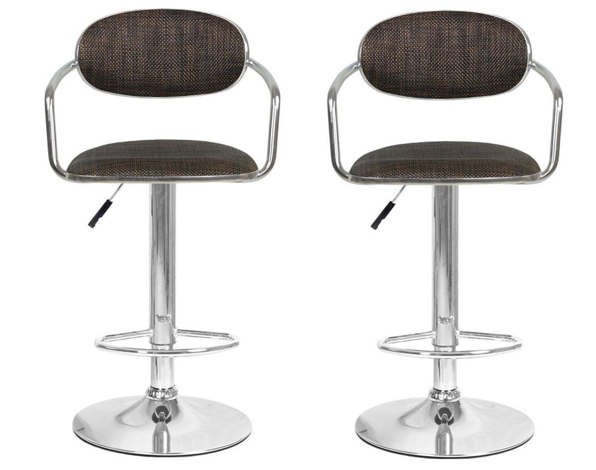 Bamboo Rattan Bar Stools - Set of 2 - Brown Colour