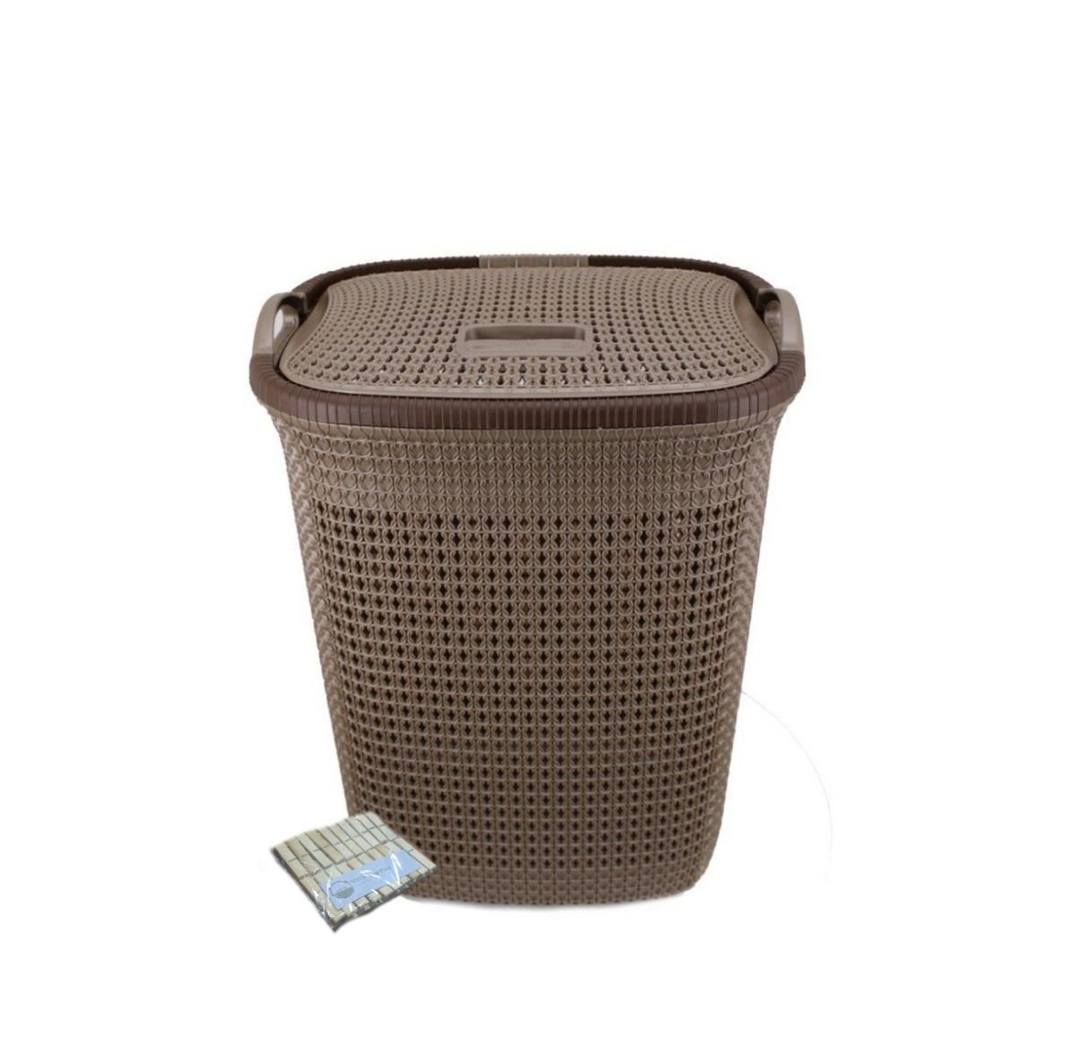 Two Tone Mesh Weave Laundry Basket & Complementary SMTE Pegs Pack - Brown