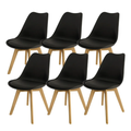 Padded Seat Wooden Leg Dining Chairs - Pack of Six - Black Colour