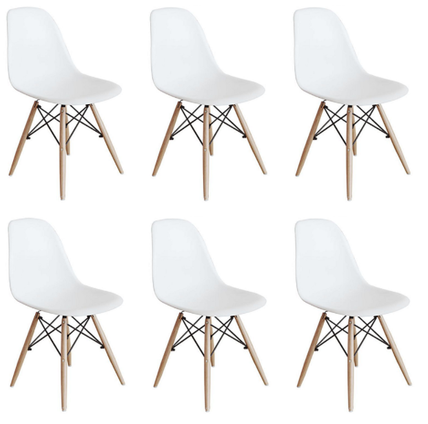 6 Wooden Leg Chairs - White