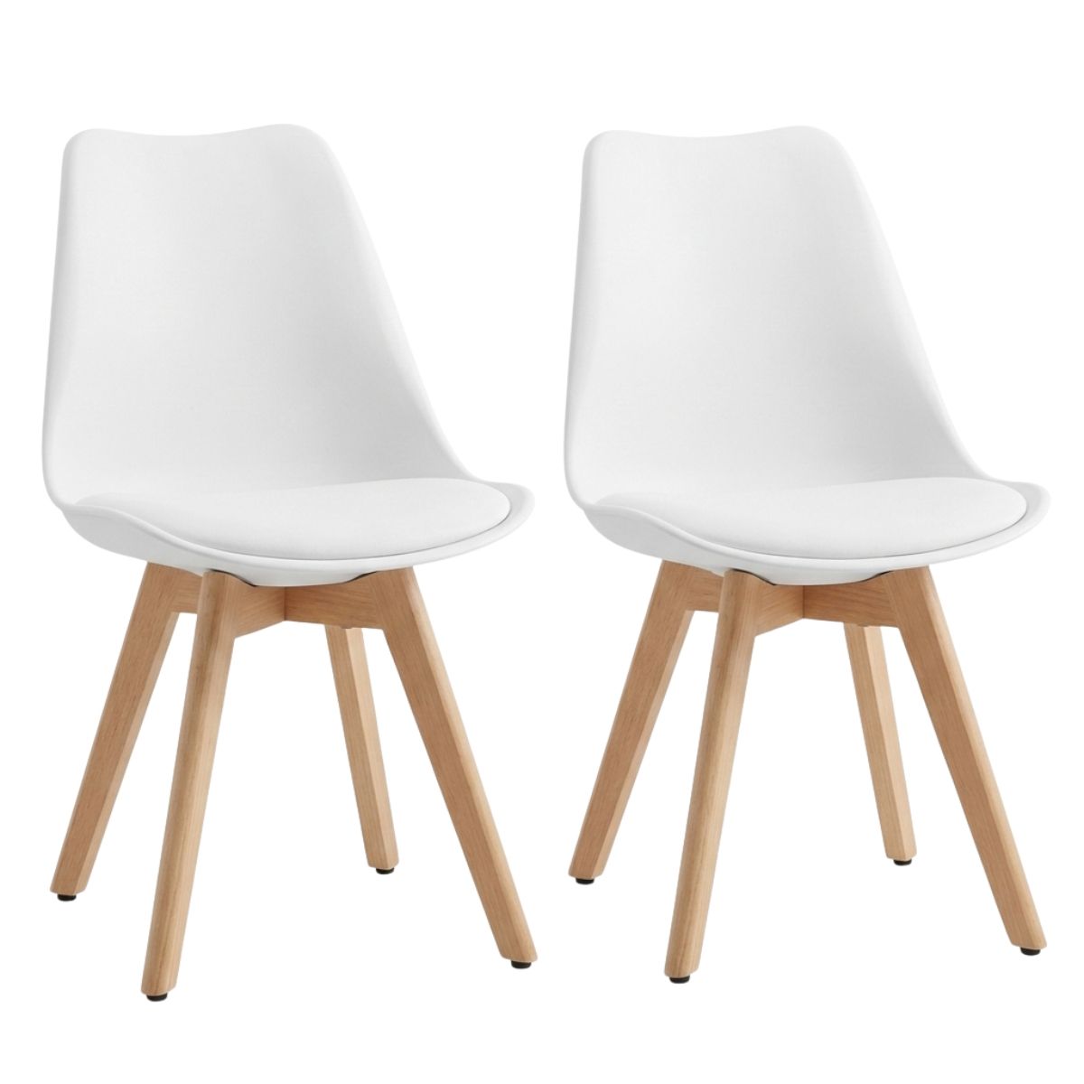 Set of 2 - S-A305 Dining Chair with Wooden Legs - Grey & White - White