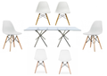 7 Piece Rectanguler Glass Table & Wooden Leg Chairs -White