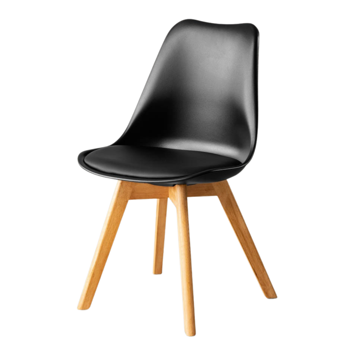 SMTE Modern Padded Shell Dining Chair with Solid Wood Legs S-A305 - Black
