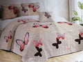 5 Piece Quilt Set Pink Butterfly Bedspread Set