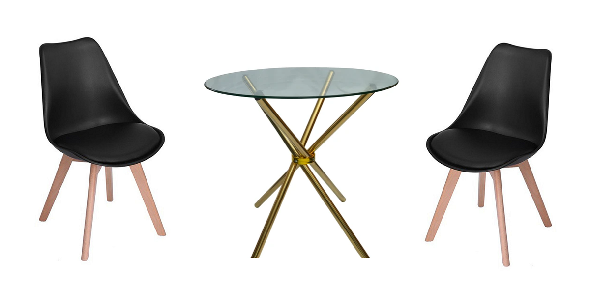 3 Piece Table and Wooden Leg Chairs - Black, Gold