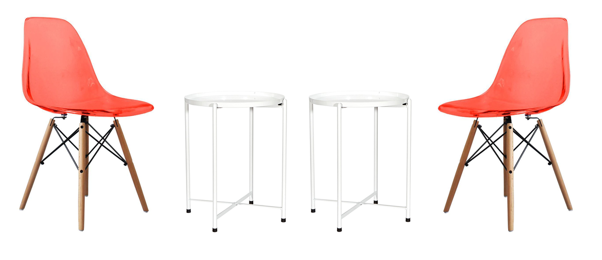 Transparent Color Dining Wooden Leg Chairs and 1 Tier Metal Table Set - Red