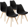 Padded Seat Wooden Leg Dining Chairs - Pack of Four - Black Colour