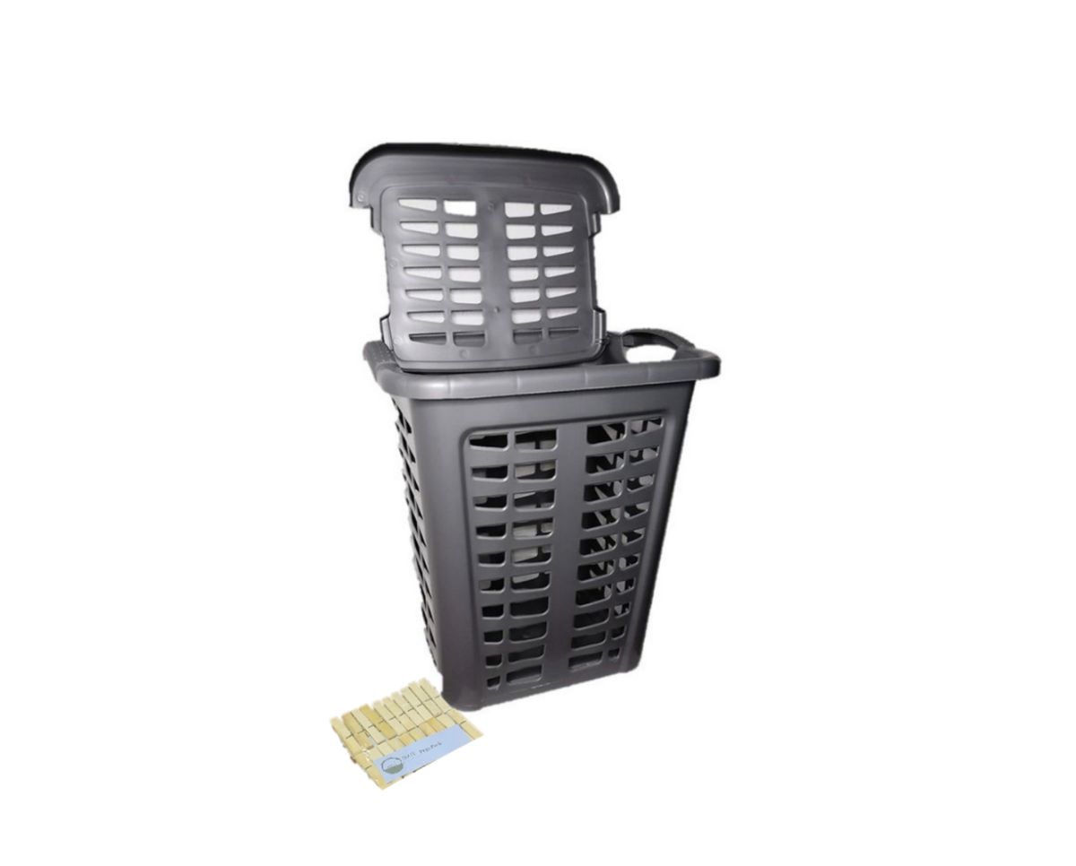Laundry Basket Silver Grey with SMTE Clothes Pegs