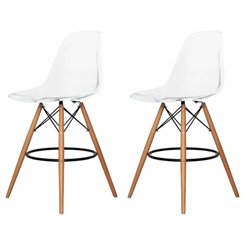 Modern Eiffel-Style Counter Bar Stools - Set of 2 - 25.5" - Clear
