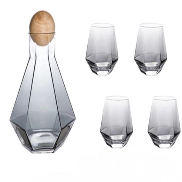 Set of 5 Glass Decanter & Whiskey Glass - Grey