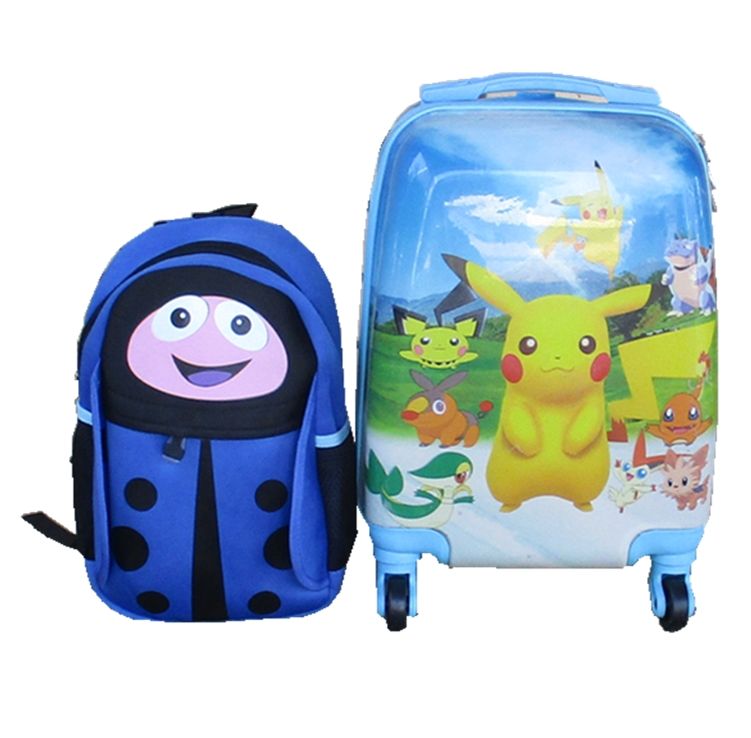 Pokémon Kids Suitcase & Blue Ladybug Backpack Set - Travel Combo