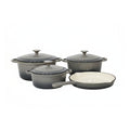 7-Piece Premium Cast Iron Cookware Set with Grooved Lids - Grey