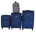 3-Piece Navy Fabric Spinner Luggage Set with Grey Travel Backpack