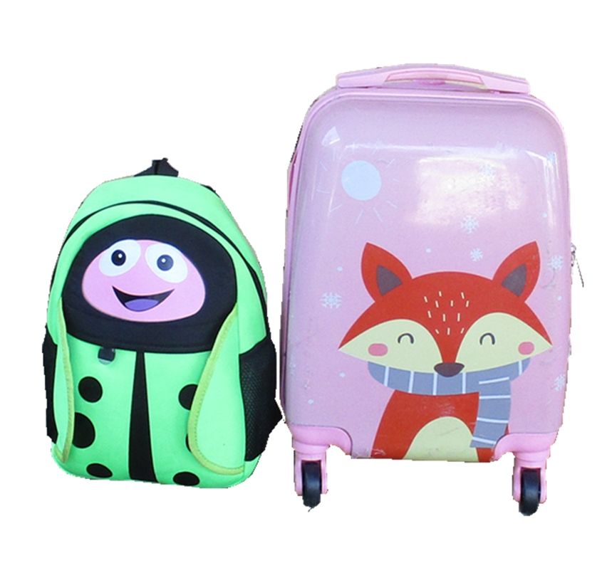 Fox Kids Suitcase & Green Ladybug Backpack Set - Travel Combo