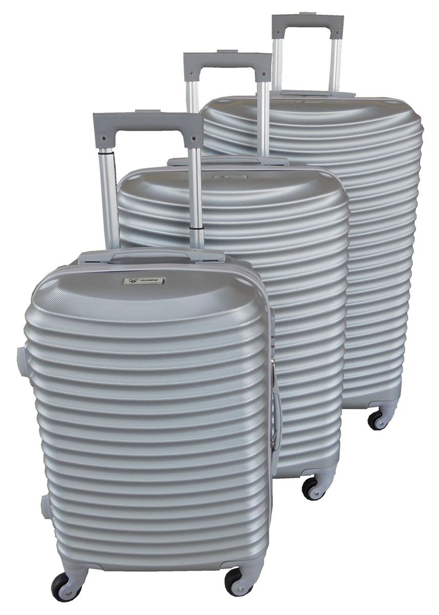 3 Piece Hard Outer Shell Lightweight Luggage Set - Silver