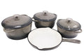 Delicate 7 Piece Cast Iron Dutch Oven Cookware Pot & Stout Pan Set Charcoal