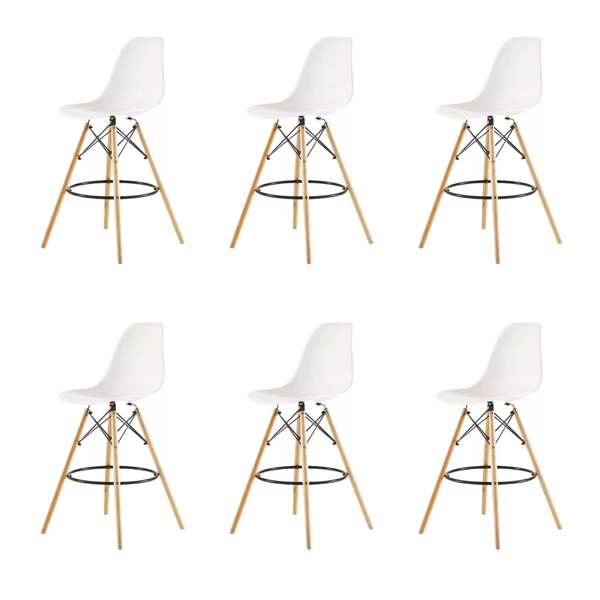 6 Pieces Of 25.5" Modern Style Eiffel Chair Counter Bar Stools Set - White